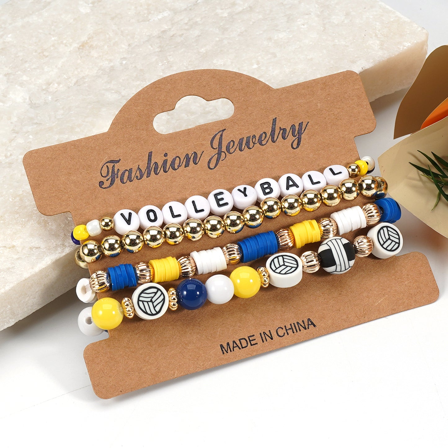 Set di braccialetti elastici unisex con perline, con elementi a tema basket, calcio, baseball e pallavolo