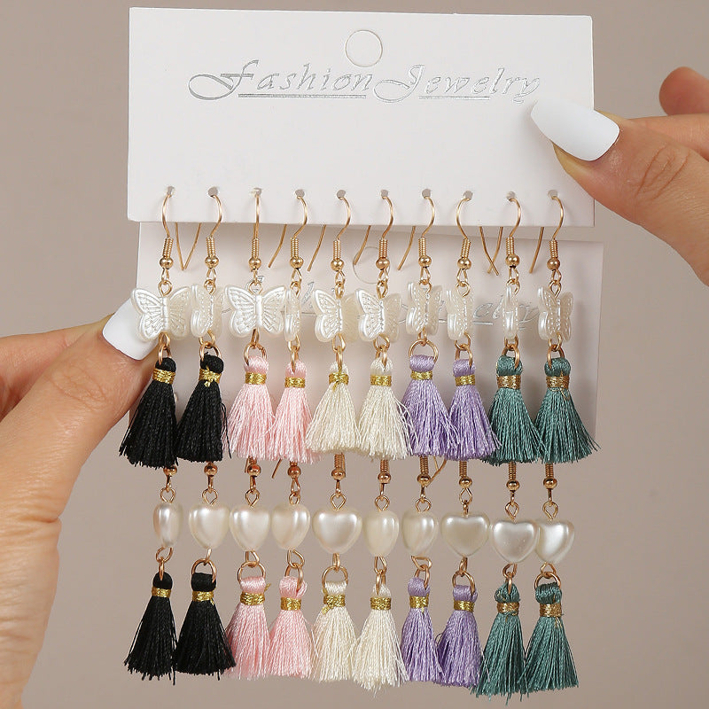 Orecchini minimalisti in lega a forma di farfalla e fungo con perle pendenti per bambini, finitura galvanizzata, tema colore arcobaleno