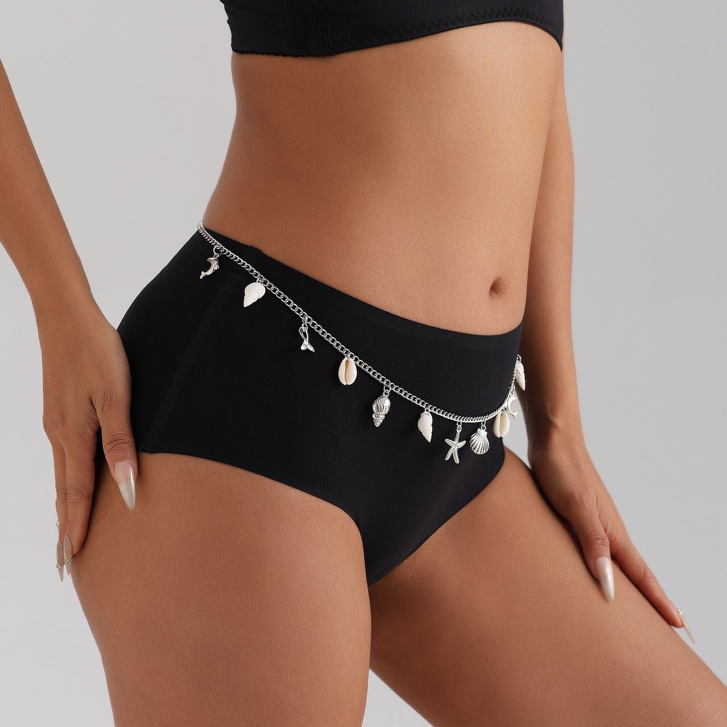 Casual Beach-Themed Shell Star Conch Waist Chain for Women with Metal Construction