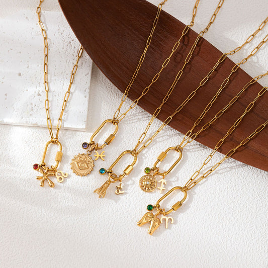 Minimalist Geometric Stainless Steel PVD Gold Plated Cubic Zirconia Charm Bar Necklace for Unisex