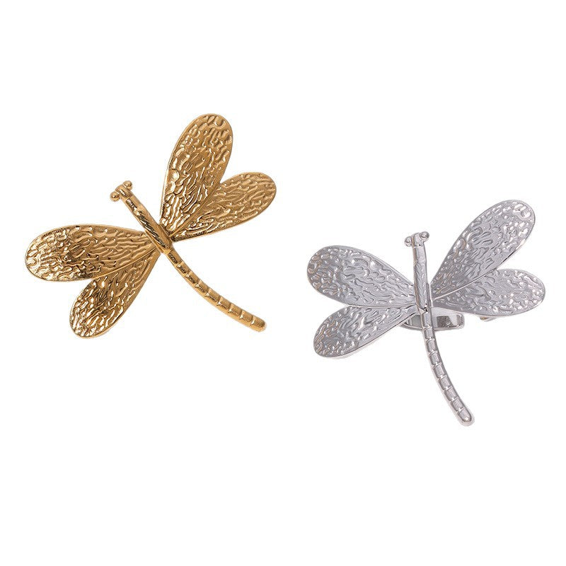 Minimalist Dragonfly-Shaped Stainless Steel Open Ring with Gold Plating for Women
