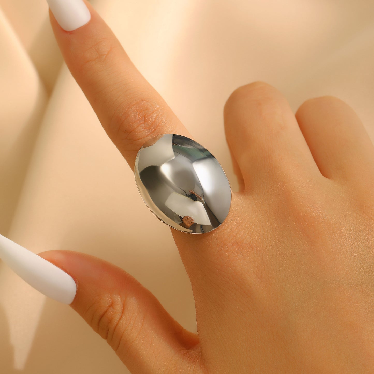 Anello Aperto da Donna a Goccia d'Olio Placcato in Lega con Motivo Floreale Geometrico Esagerato
