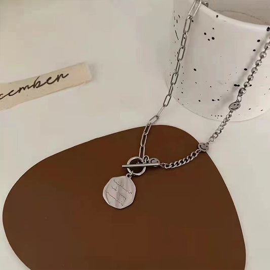 Minimalist Geometric Smiley Face Pendant Necklace for Women Stainless Steel Locket Chain with Plated Finish