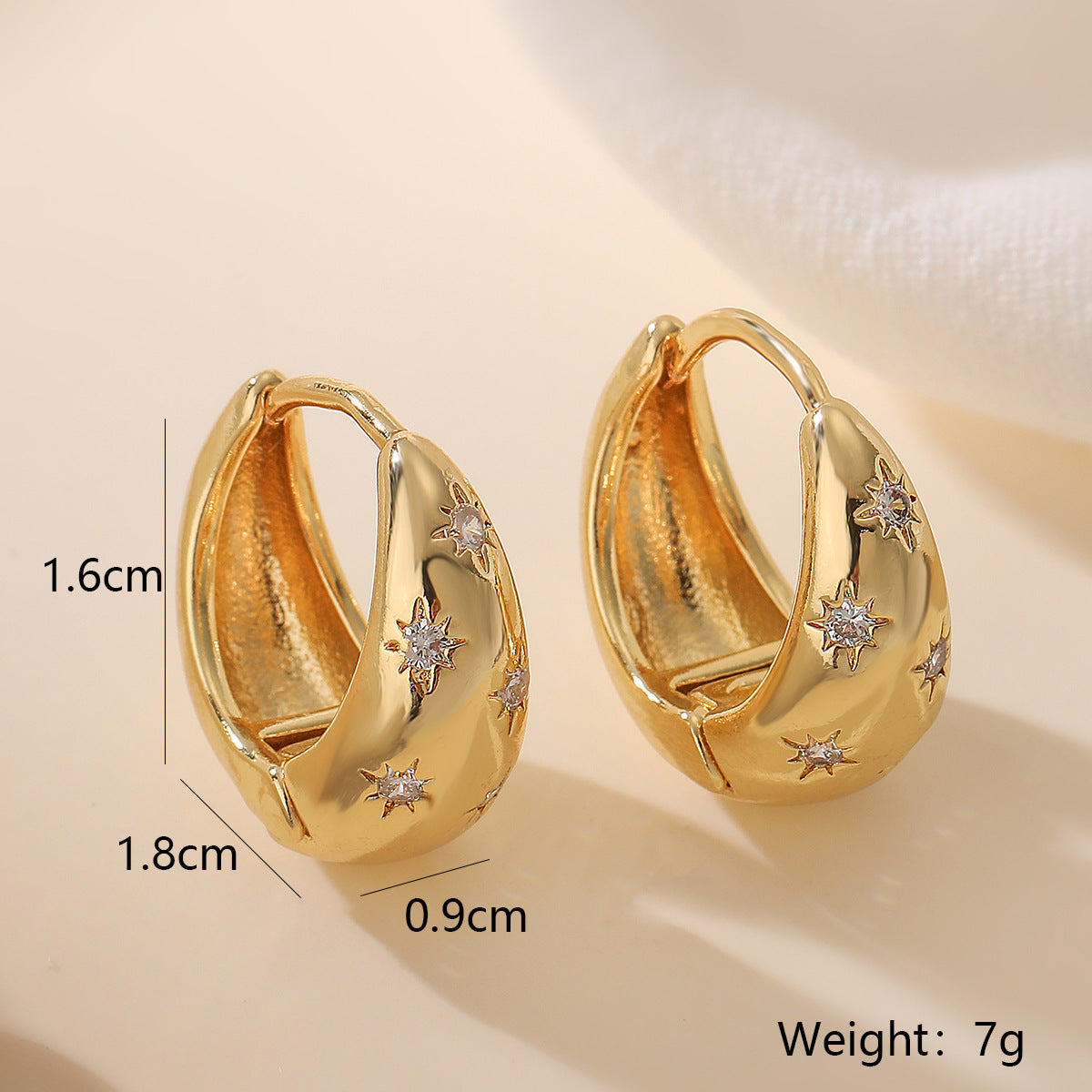 Minimalist Geometric Copper Earrings with 18K Gold Plating and Zircon Inlay for Women