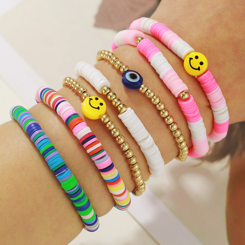 Set di bracciali Bohemian Smile Eye con perline in argilla polimerica a forme geometriche per donne e uomini