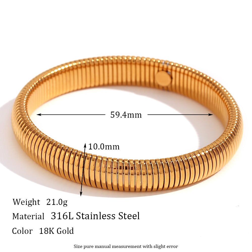 Bracciale a catena elastica a serpente in acciaio inossidabile placcato oro 18 carati con design geometrico minimalista da donna