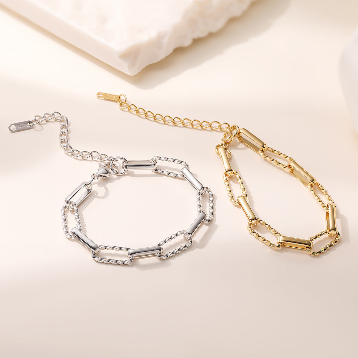 Minimalist 18K Gold Plated Geometric Stainless Steel Bracelet for Women