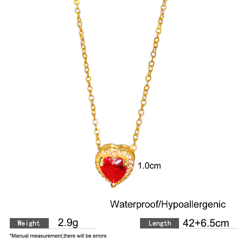 Vintage Geometric Heart Titanium Steel Plated Necklace with Cubic Zirconia Inlay