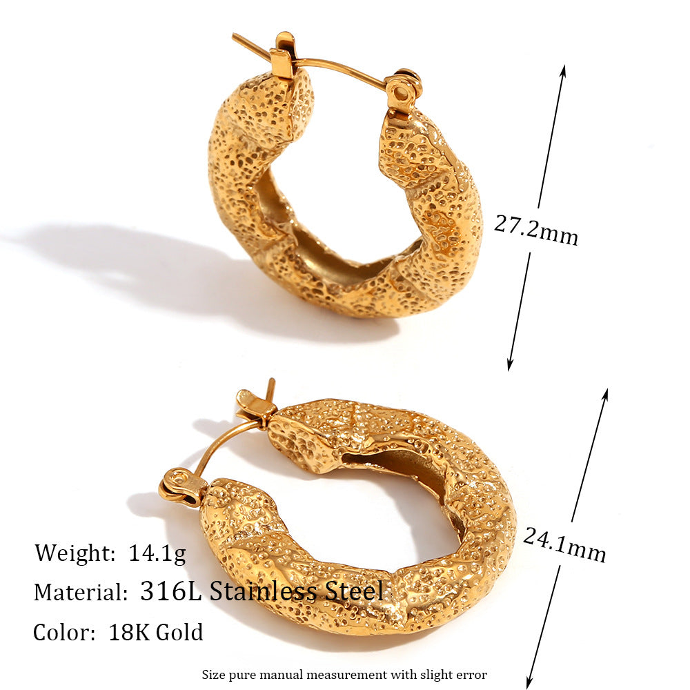 Orecchini a clip vuoti geometrici vintage in acciaio inossidabile placcati oro 18 carati da donna