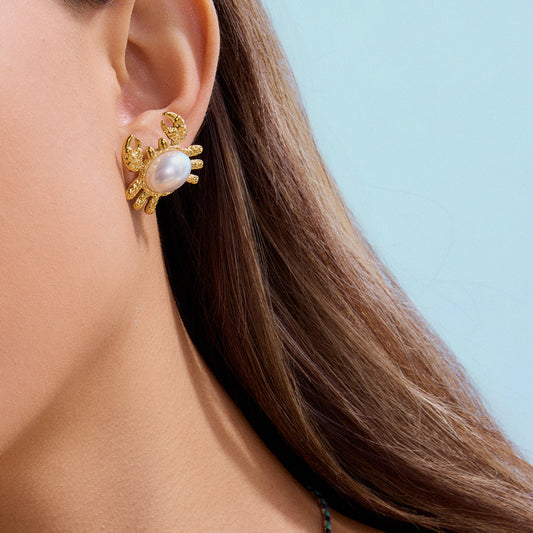 Casual Geometric Crab Animal Stainless Steel Titanium Steel Plated Earrings for Women