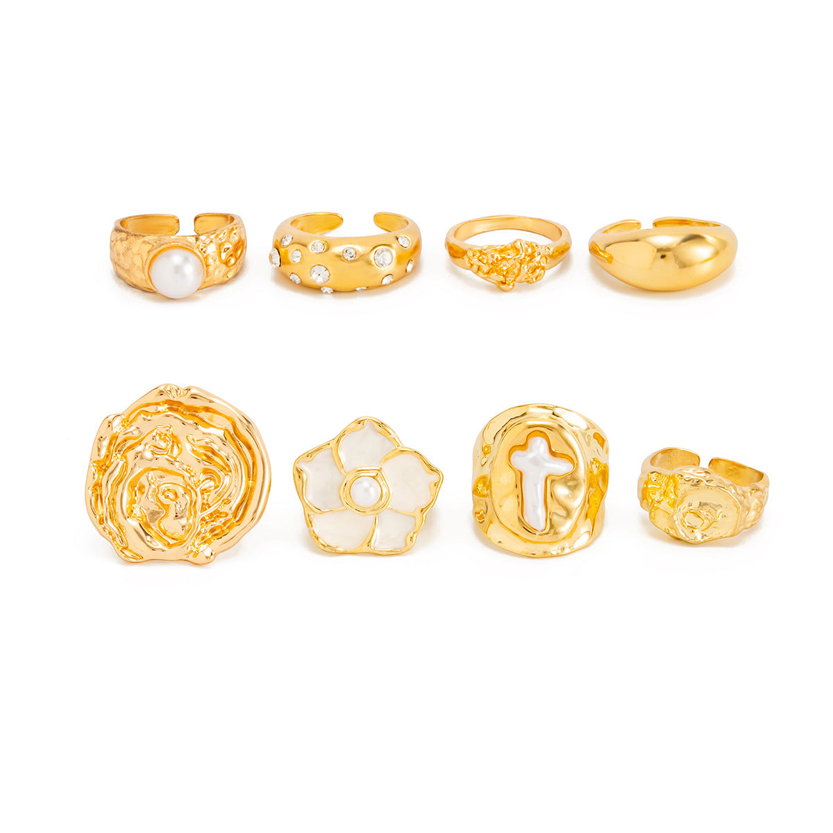 Exaggerated Floral Rhinestone Drip Oil Plated Zinc Alloy Ring for Women