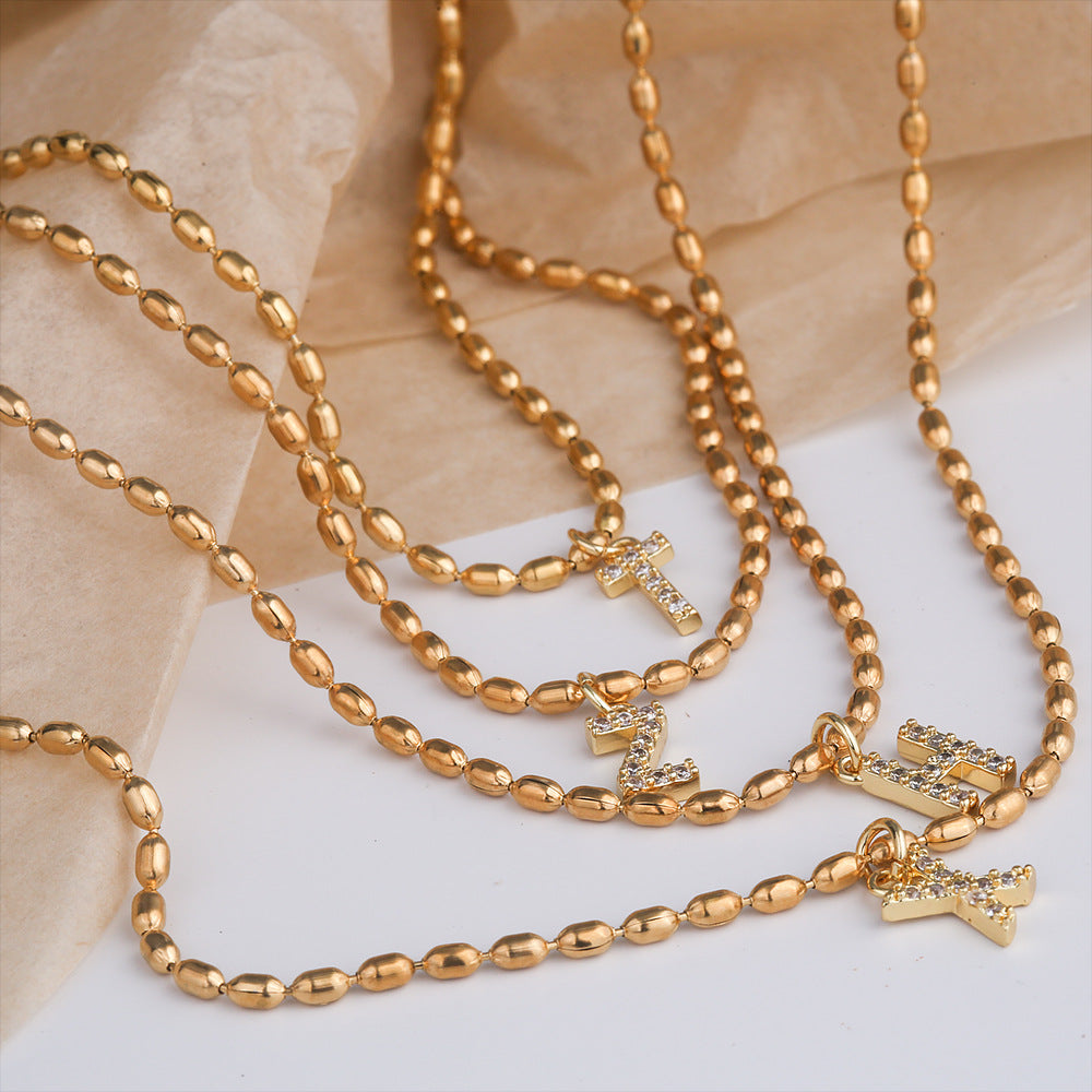 Collana in Acciaio Inossidabile a Forma di Lettera Minimalista con Intarsio di Strass da Donna, Stile Catena Snake, Elegante Gioiello per Clavicola