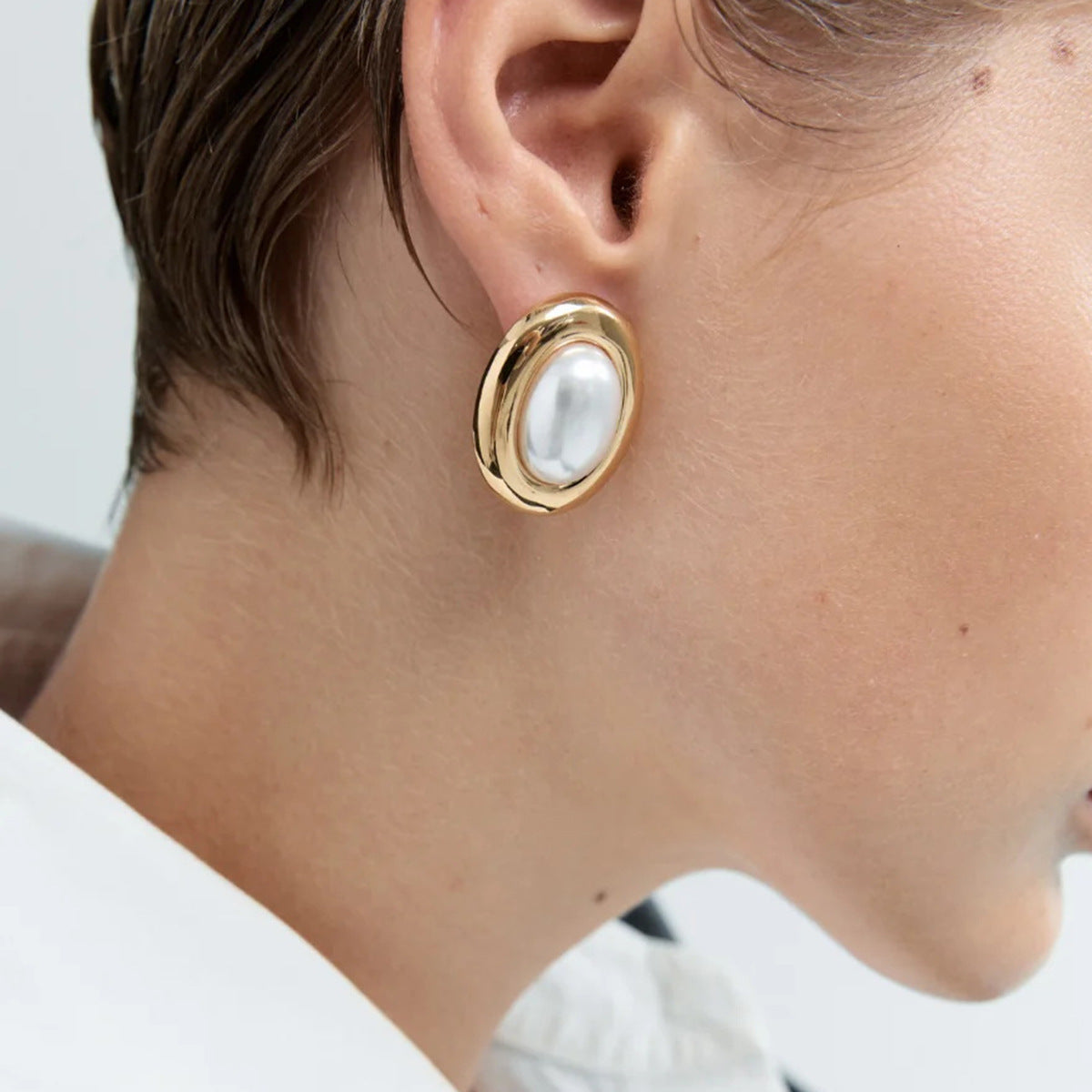 Pendientes de Perlas de Acero Inoxidable Geométricos Vintage para Mujer con Acabado Chapado, Hipoalergénicos, Joyería de Lujo