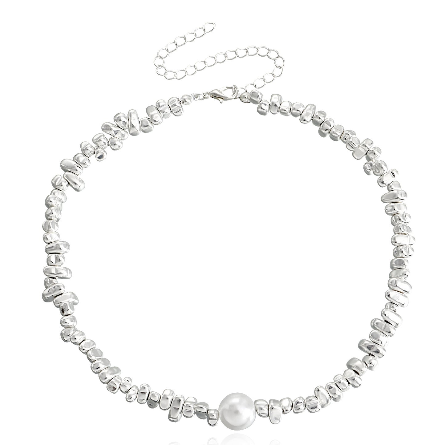 Geometric Irregular Mother-of-Pearl Pendant Necklace with Electroplated Alloy Chain for Women
