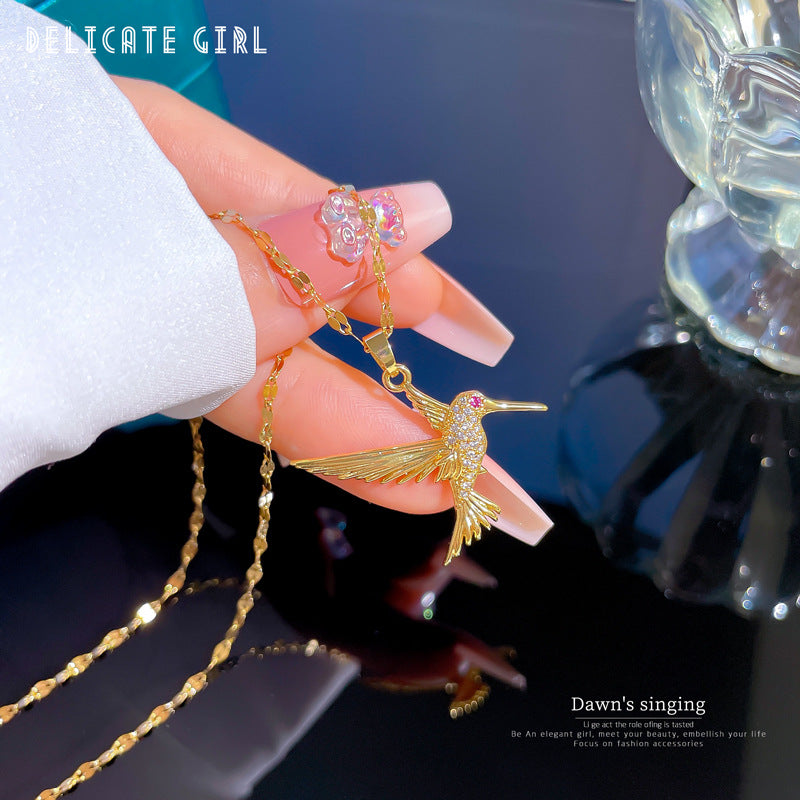 Collana di lusso con ciondolo a picchio geometrico in acciaio al titanio con intarsio di strass per uomo e donna