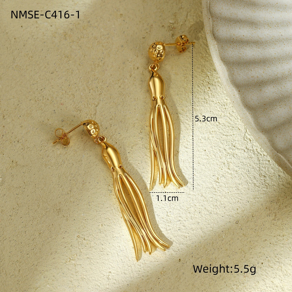 Cute Octopus-Shaped Stainless Steel Dangle Earrings with Tassel Detail, Fashion-Forward Geometric Animal Design for Women