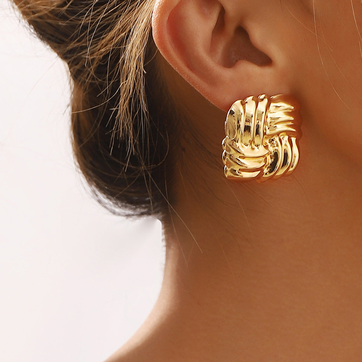Pendientes de tuerca cuadrados geométricos para mujer con acabado de hierro galvanizado y diseño de inspiración vintage francés