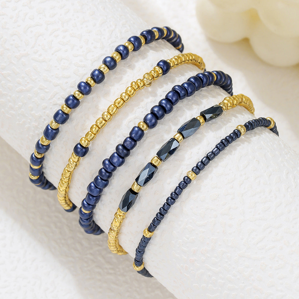 Bohemian Geometric Crystal Glass Beaded Bracelet Set Handmade Round Design for Women