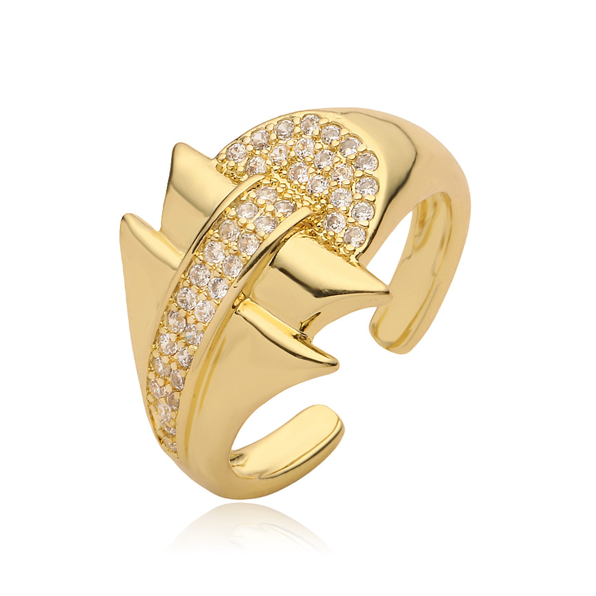 Minimalist Geometric Open Ring for Women Made of Copper with 18K Gold Plating and Micro-Paved Zircon