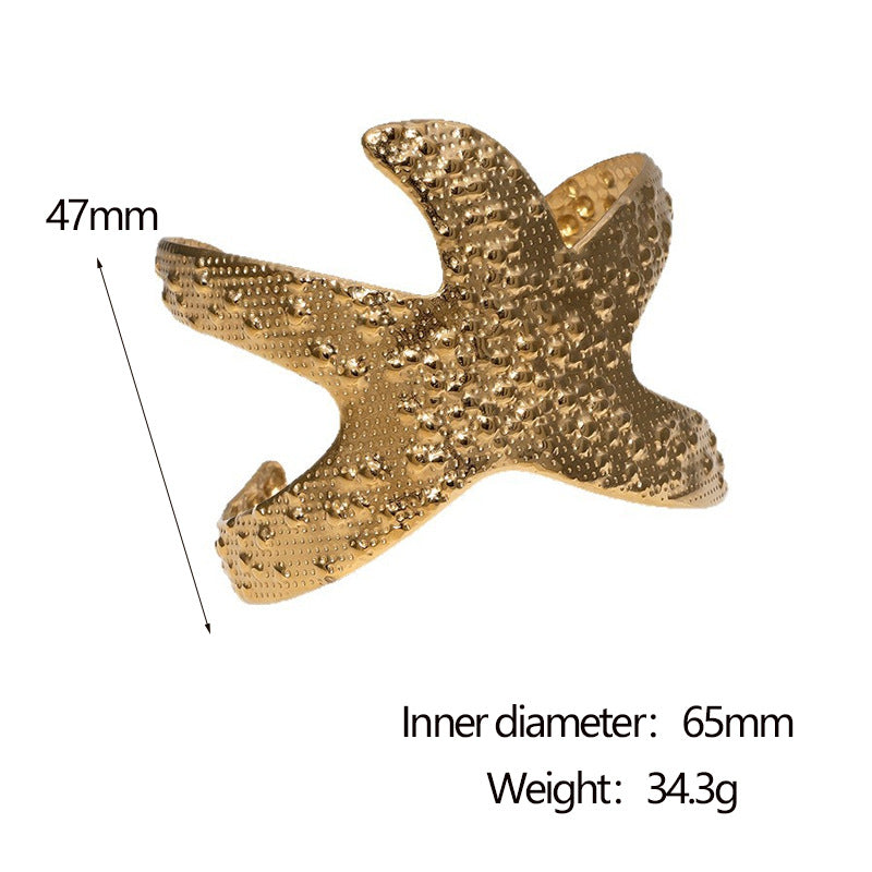Minimalist Starfish-Shaped Stainless Steel Bracelet for Women with 18K Gold Plating and Premium Titanium Steel Feel