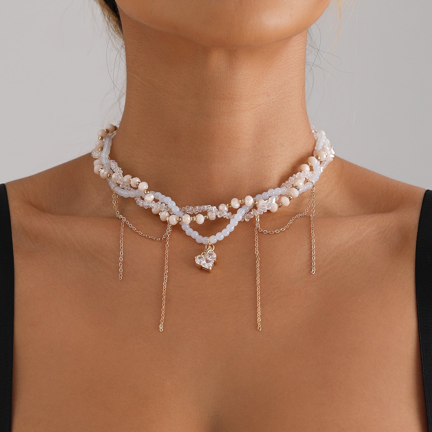 Minimalist Heart-Shaped Alloy Pendant Necklace with Plated Finish for Women, Delicate Clavicle Chain with Layered Design