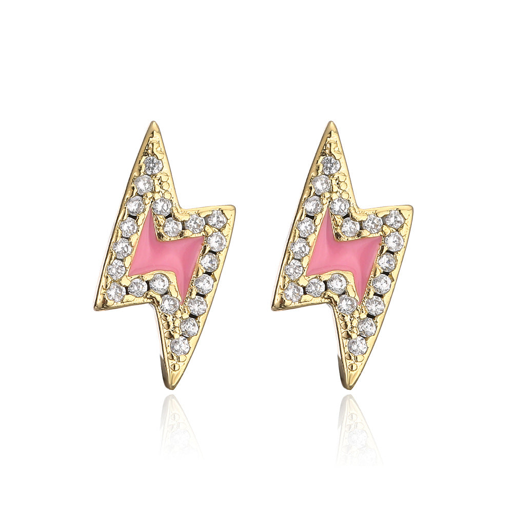 Orecchini da Donna Minimalisti a Forma di Fulmine in Rame, Placcati Oro 18K con Zirconi Micro-Pave