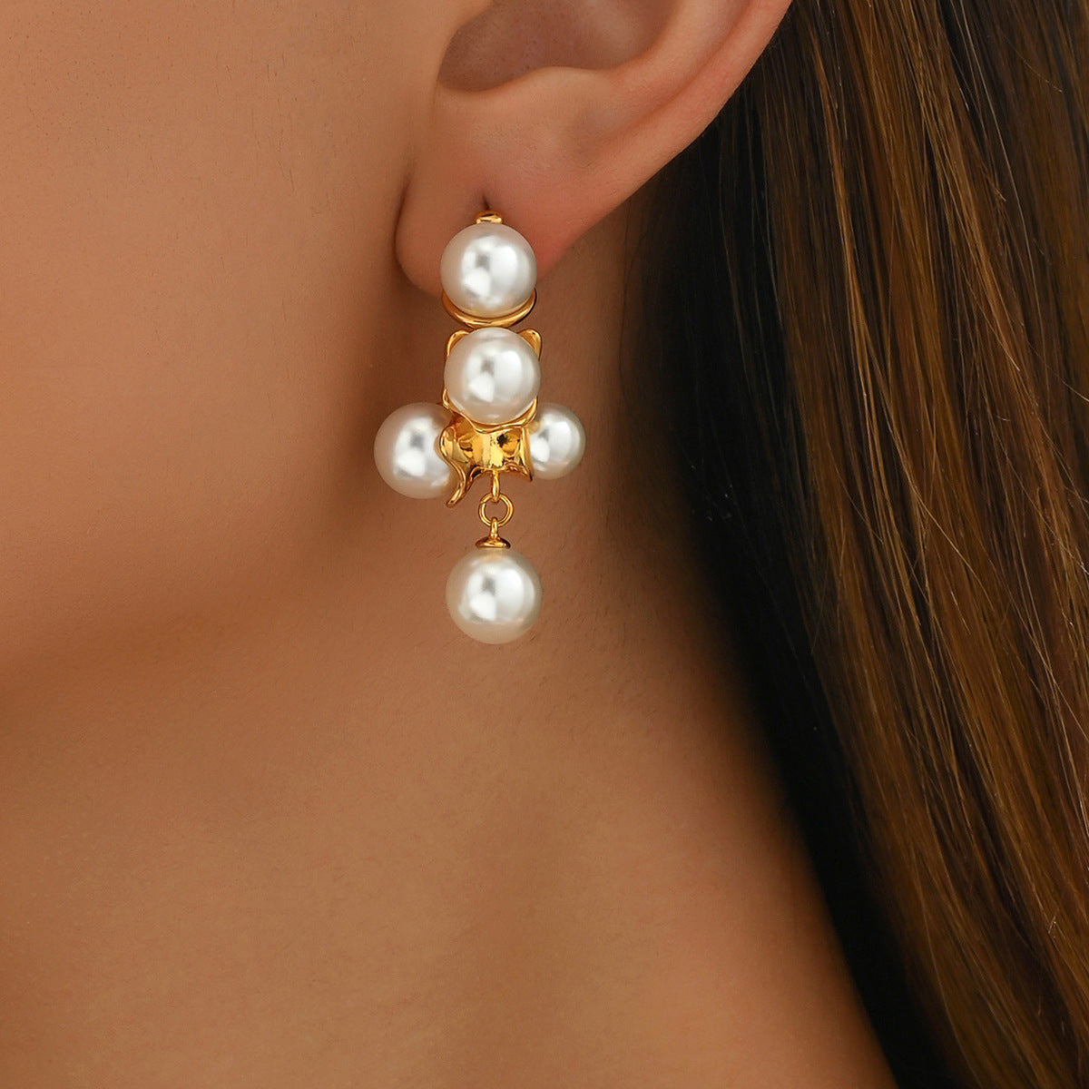Pendientes de Cobre con Perlas y Diseño Geométrico de Estilo Vintage Francés para Mujer con Postes de Acero Inoxidable