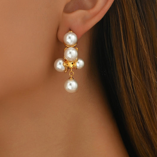 Orecchini a perno da donna in stile vintage francese con perle incastonate, geometria, in rame, con perni in acciaio inossidabile