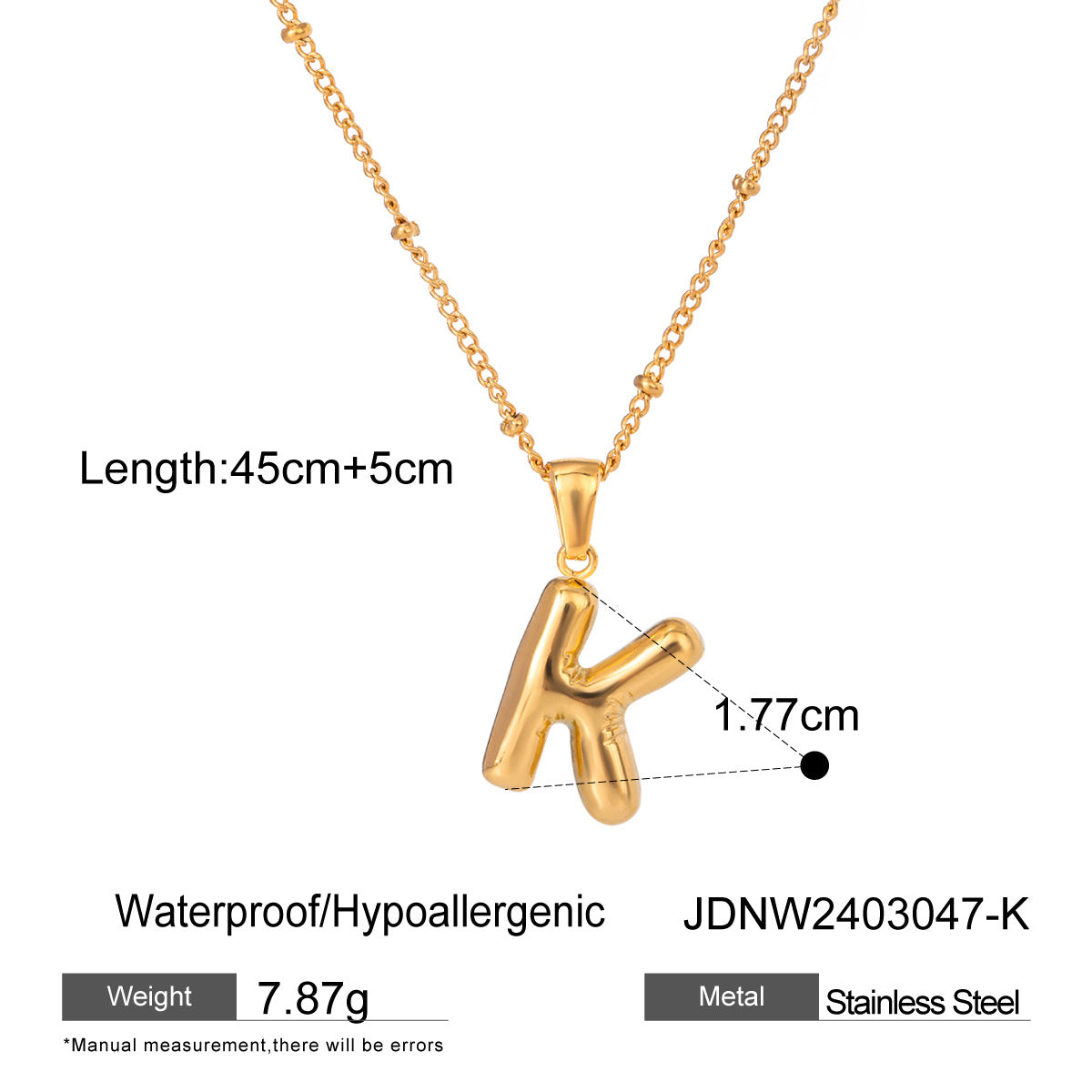 Minimalist Stainless Steel Letter Pendant Necklace Plated Titanium Steel Chain for Women