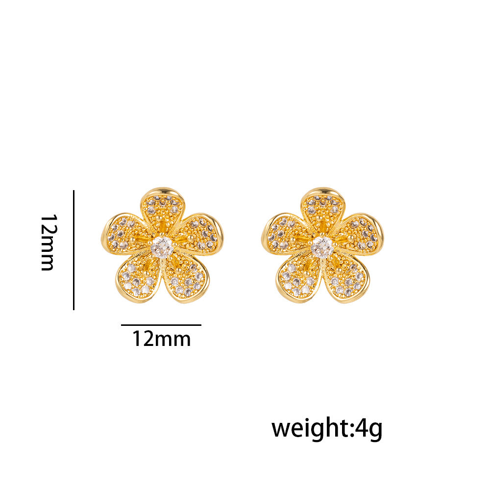 Orecchini a perno da donna minimalisti moderni geometrici a quattro lati con zirconi in acciaio al titanio con placcatura sottovuoto