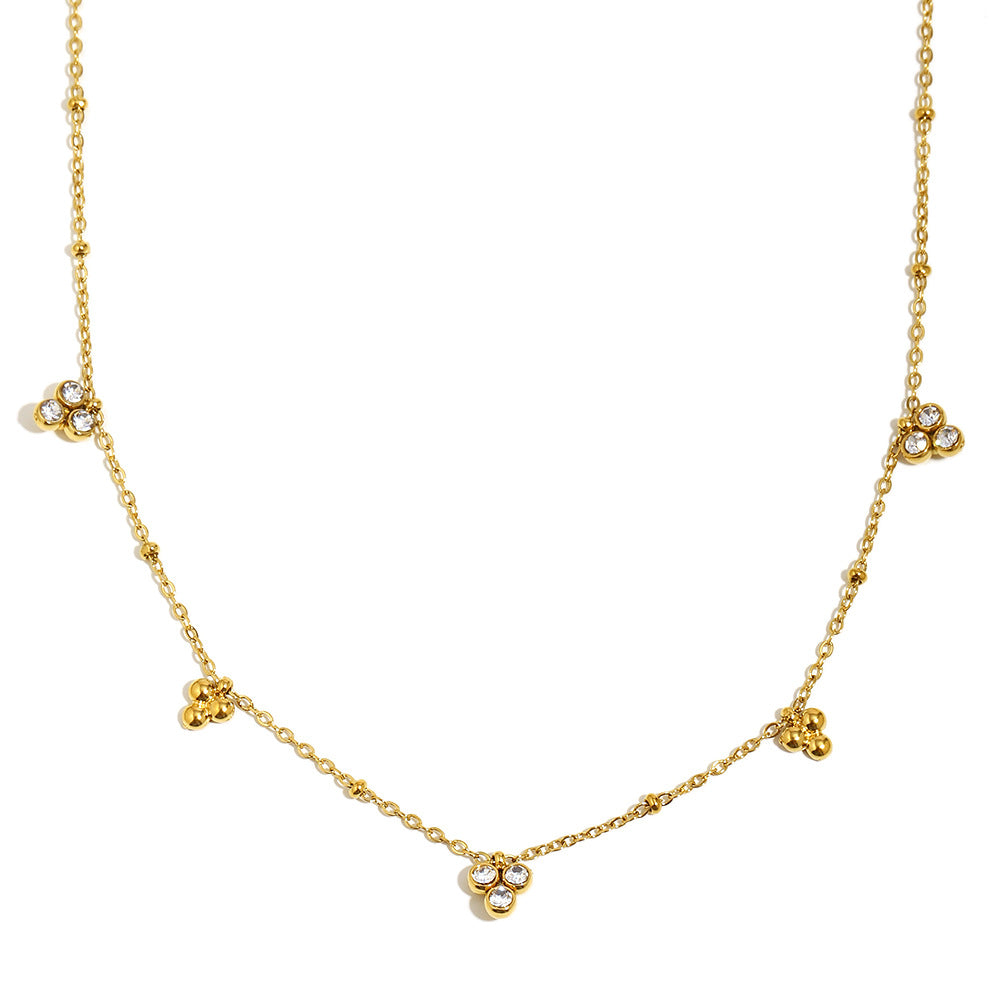Minimalist Geometric Pendant Necklace for Women in Stainless Steel with 18K Gold Plating and Three Zirconia Bead Accents