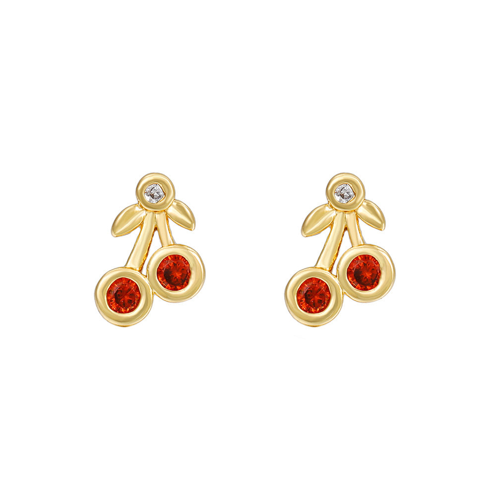 Geometric Plant Brass Inlaid Cubic Zirconia Stud Earrings for Women
