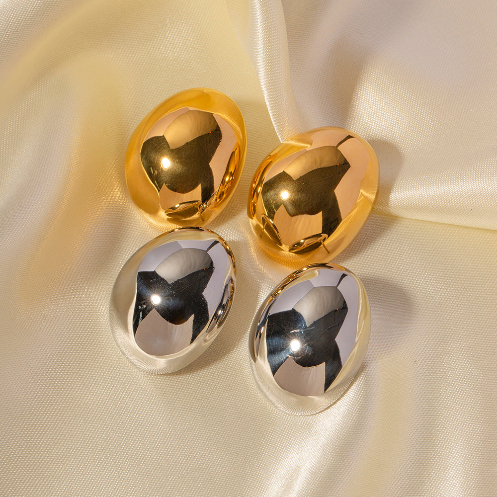 Pendientes de Acero Inoxidable Geométricos Minimalistas para Mujer con Baño de Oro de 18K y Forma de Frijol Redondo Liso