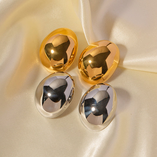 Orecchini a perno geometrici minimalisti in acciaio inossidabile da donna con placcatura in oro 18K e forma a fagiolo tondo liscio