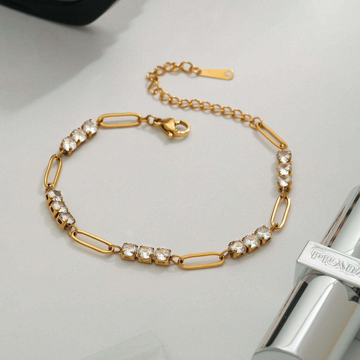 Elegant Women's Stainless Steel Rhinestone Tennis Bracelet Geometric Plated Jewelry
