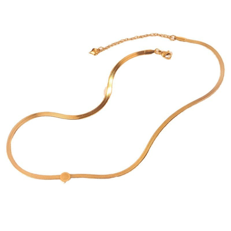Sweet 18K Gold Plated Heart Stainless Steel Snake Chain Necklace