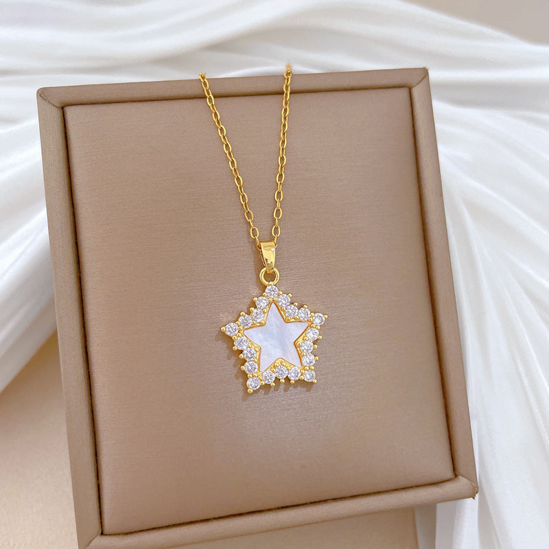 Sweet Elegant Star Rhinestone Titanium Steel Necklace Unisex Cable Chain