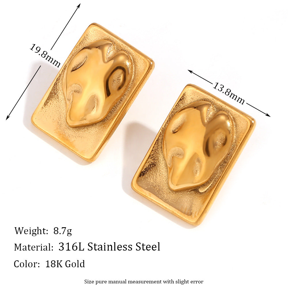 Orecchini a clip vuoti geometrici vintage in acciaio inossidabile placcati oro 18 carati da donna