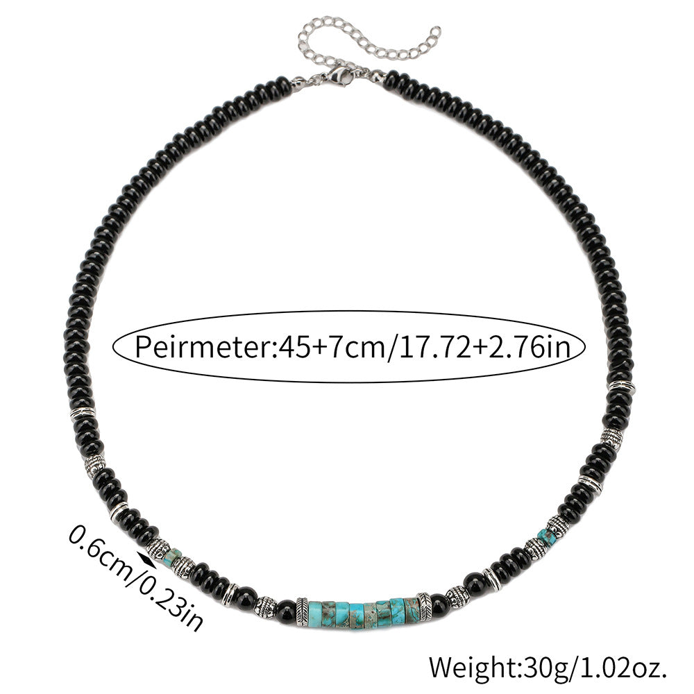 Hip-hop Geometric Round Agate Beaded Necklace with Cubic Zirconia Pendant for Unisex
