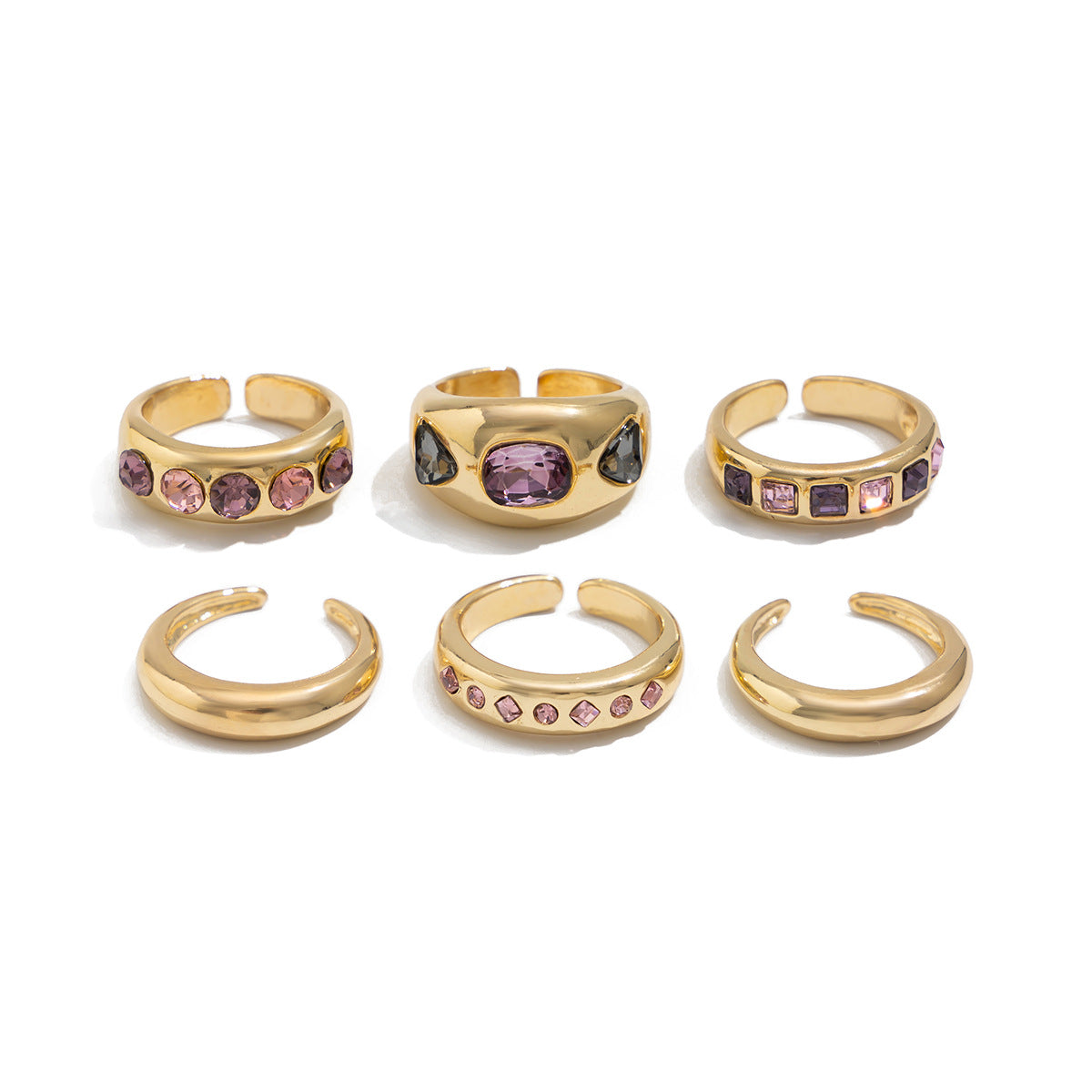 Vintage Geometric Alloy Ring Set with Micro-Pavé Colorful Inlay for Women Stackable Finger Rings