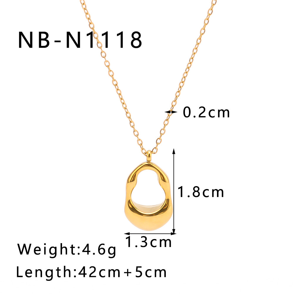 Collana da donna in acciaio inossidabile a ovale cavo geometrico con placcatura in oro 18K e catena a maglie