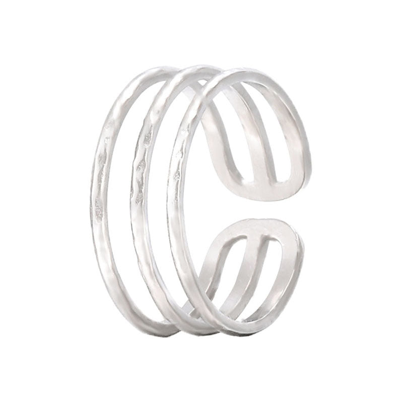 Anello aperto da donna minimalista geometrico in acciaio al titanio con finitura placcata, fascia impilabile in acciaio inossidabile