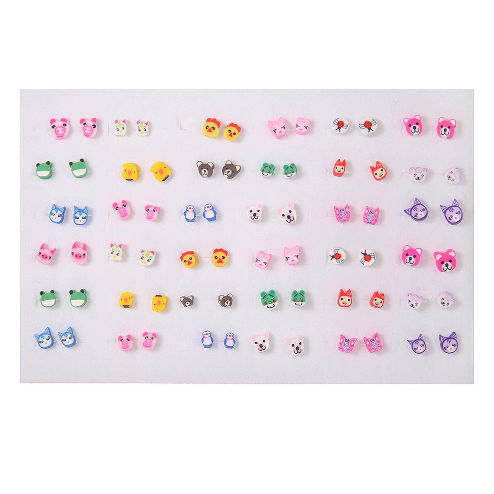 Geometric Resin Stud Earrings Set with Rhinestone Inlay Featuring Floral Animal and Letter Designs for Women