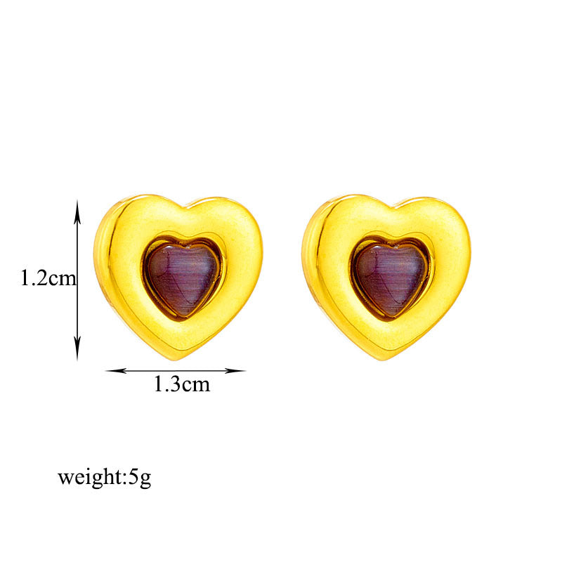 Orecchini a perno a cuore minimalisti in acciaio al titanio placcato per donna