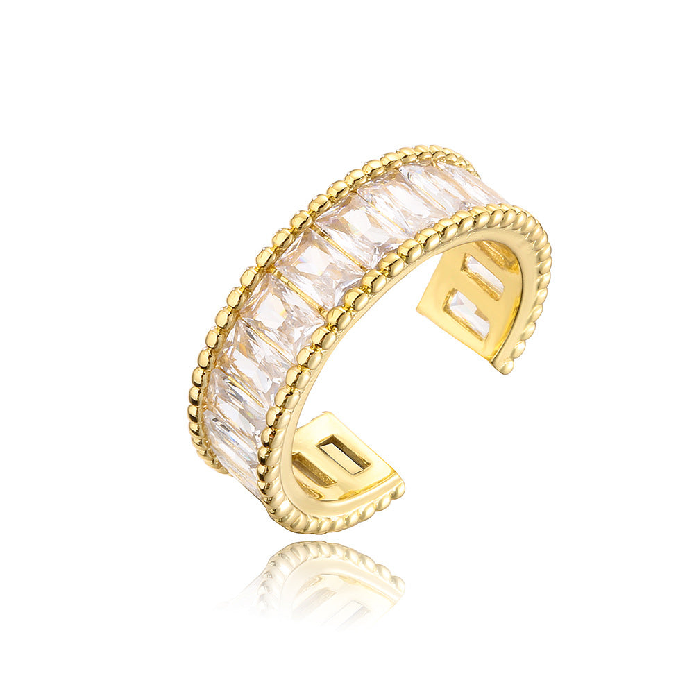 Anello geometrico in rame da donna con zirconi micro-incastonati Stile di lusso