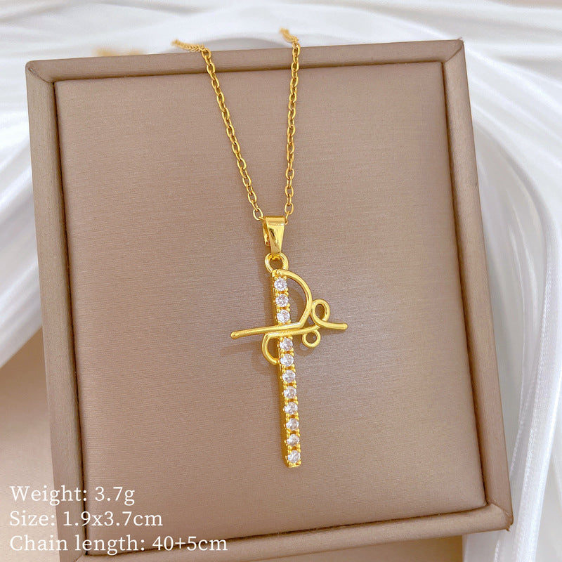 Sweet Minimalist Animal Shape Brass Pendant with Cubic Zirconia Inlay Titanium Steel Necklace for Unisex