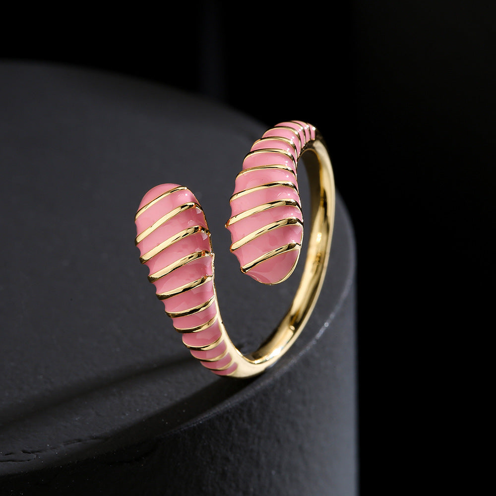 Anello Aperto Geometrico Vintage da Donna in Rame con Placcatura in Oro 18K e Finitura Smaltata