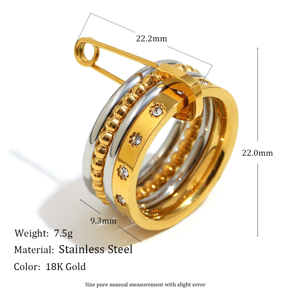 Anello da Donna Minimalista Geometrico in Acciaio Inossidabile Placcato Oro 18K con Zircone