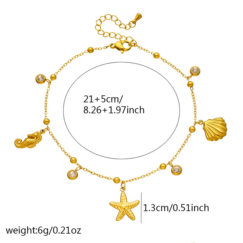Stainless Steel Starfish Scallop Seahorse Anklet for Women