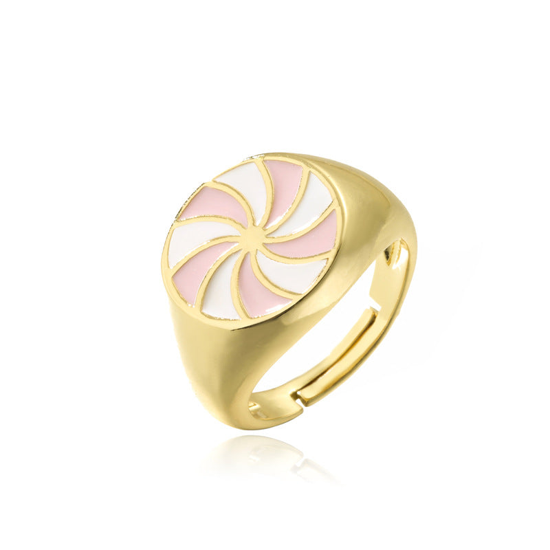 Geometric Drip Oil Gold Plated Brass Ring for Women